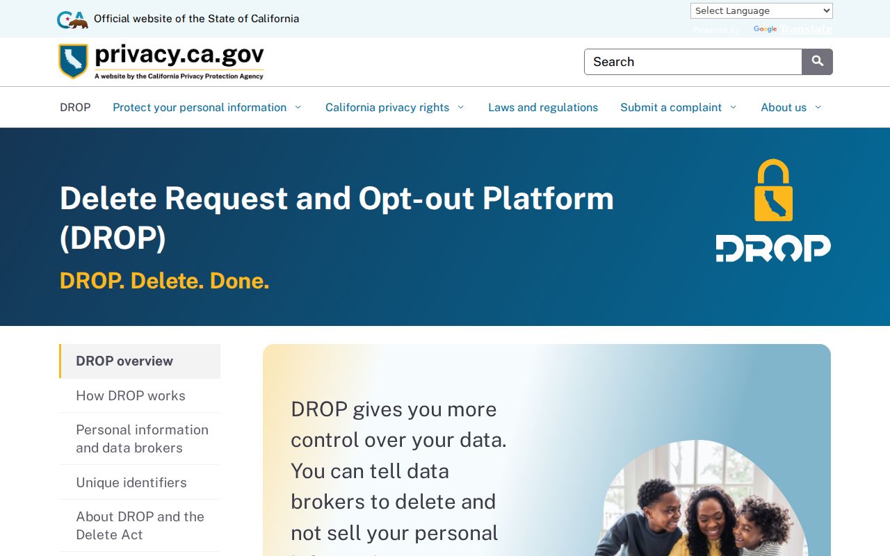 Los Angeles people search privacy controls through California DROP