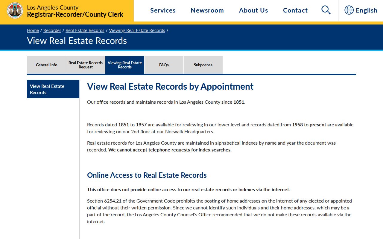 Los Angeles people search recorder index viewing rules