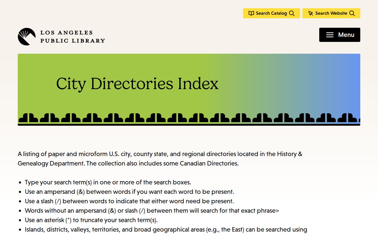 Los Angeles people directories library holdings index