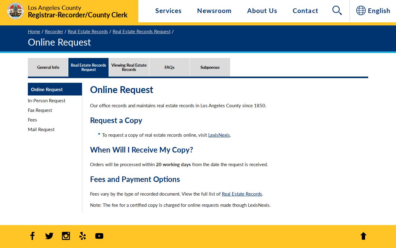 Los Angeles public records online real estate copy request