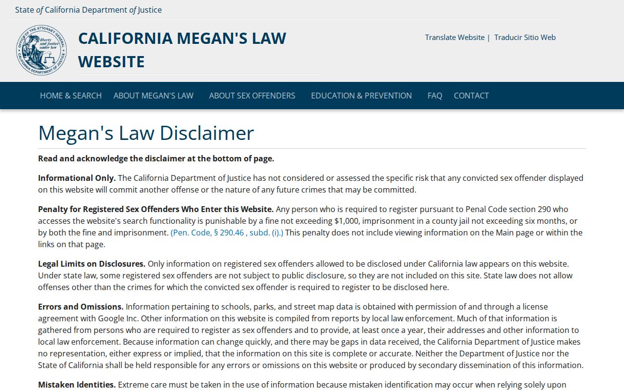 Los Angeles public records California registry search disclaimer