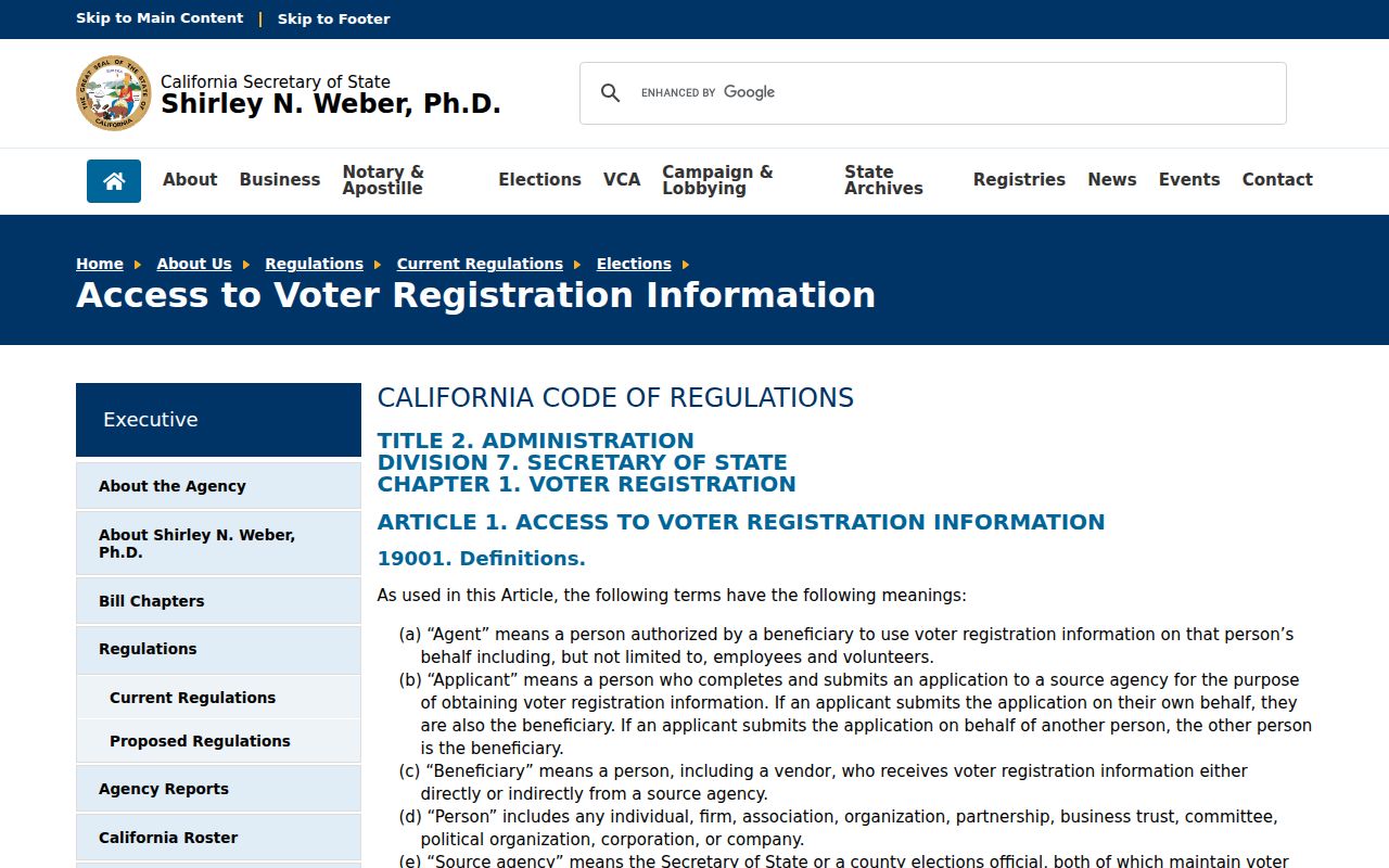 Los Angeles voter registration confidentiality and access regulations