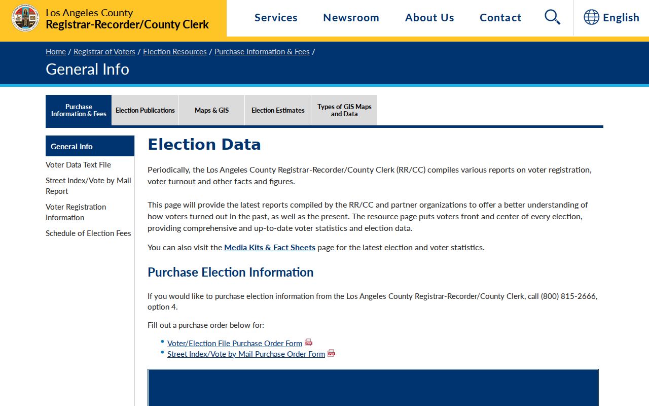Los Angeles voter registration data purchase fees